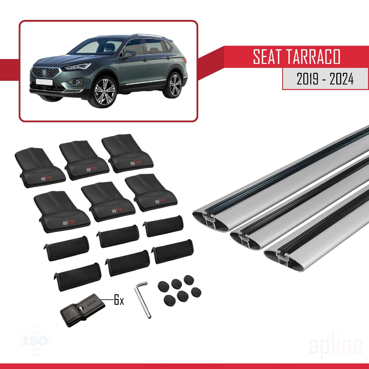Compatible avec Seat Tarraco 2019-2024 FLY Model Barres de Toit Railing Porte-Bagages de Voiture Gris Aluminium 3 Barres