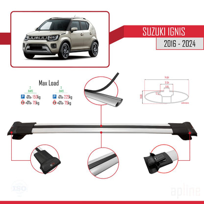 Compatible avec Suzuki Ignis 2016-2024 FLY Model Barres de Toit Railing Porte-Bagages de Voiture Gris Aluminium 2 Barres
