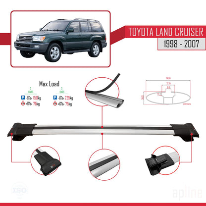 Compatible avec Toyota Land Cruiser 1998-2007 FLY Model Barres de Toit Railing Porte-Bagages de Voiture Gris Aluminium 3 Barres
