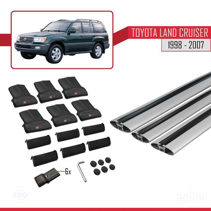 Compatible avec Toyota Land Cruiser 1998-2007 FLY Model Barres de Toit Railing Porte-Bagages de Voiture Gris Aluminium 3 Barres