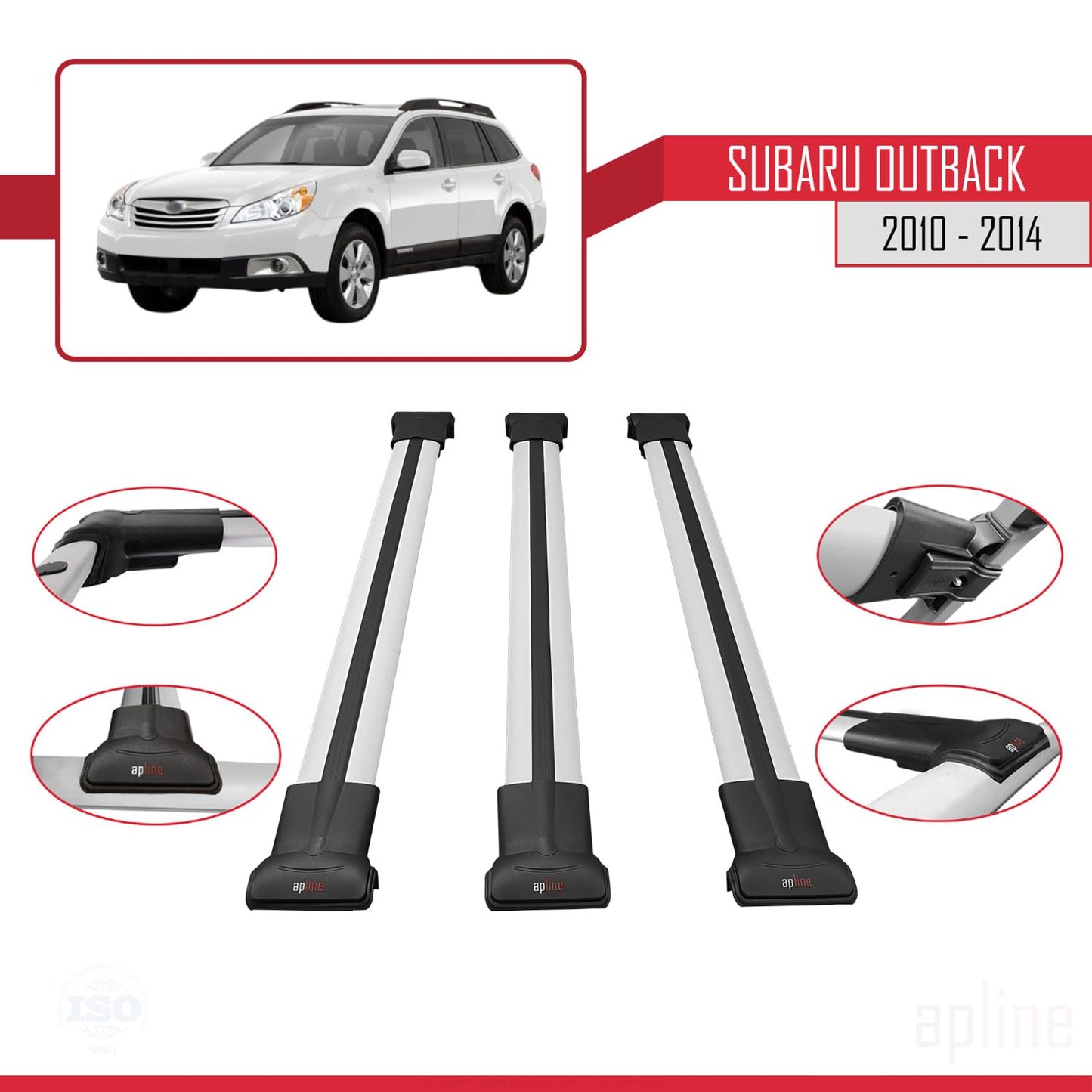 Compatible avec Subaru Outback 2010-2014 FLY Model Barres de Toit Railing Porte-Bagages de Voiture Gris Aluminium 3 Barres
