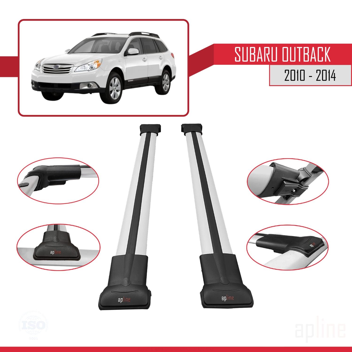 Compatible avec Subaru Outback 2010-2014 FLY Model Barres de Toit Railing Porte-Bagages de Voiture Gris Aluminium 2 Barres