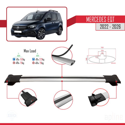 Compatible avec Mercedes EQT / Citan W420 2022-2025 FLY Model Barres de Toit Railing Porte-Bagages de Voiture Gris Aluminium 2 Barres