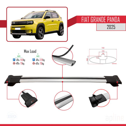 Compatible avec Fiat Grande Panda 2025-2025 FLY Model Barres de Toit Railing Porte-Bagages de Voiture Gris Aluminium 2 Barres