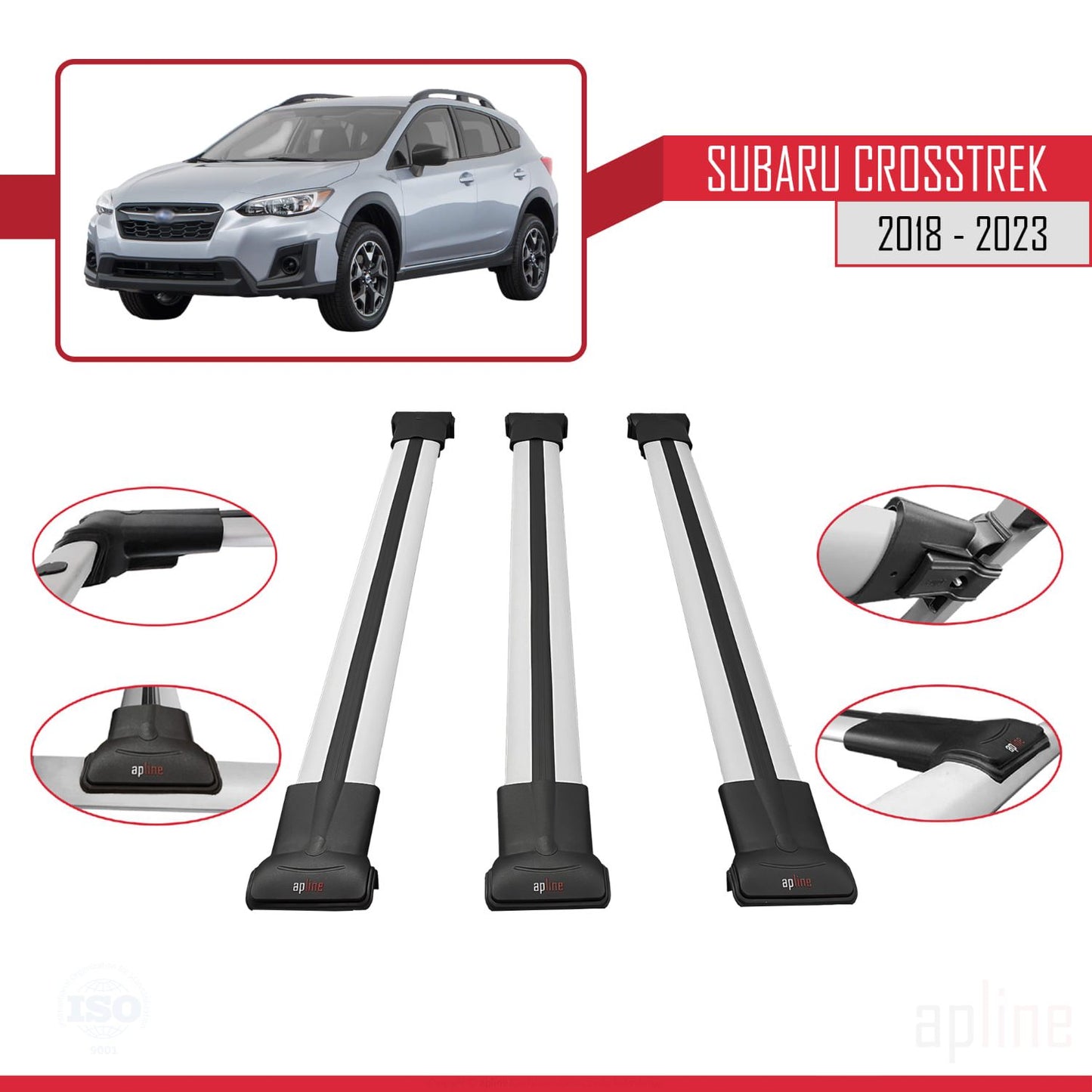 Compatible avec Subaru Crosstrek 2018-2023 FLY Model Barres de Toit Railing Porte-Bagages de Voiture Gris Aluminium 3 Barres