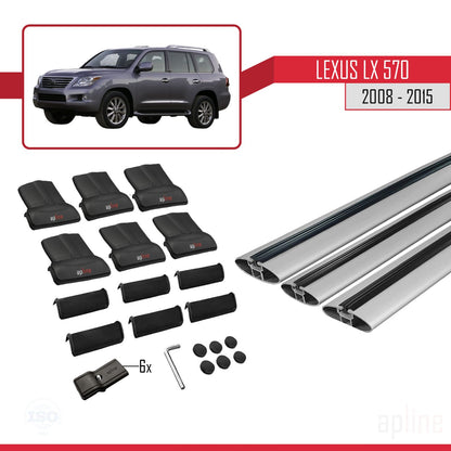 Compatible avec Lexus LX 570 2008-2015 FLY Model Barres de Toit Railing Porte-Bagages de Voiture Gris Aluminium 3 Barres