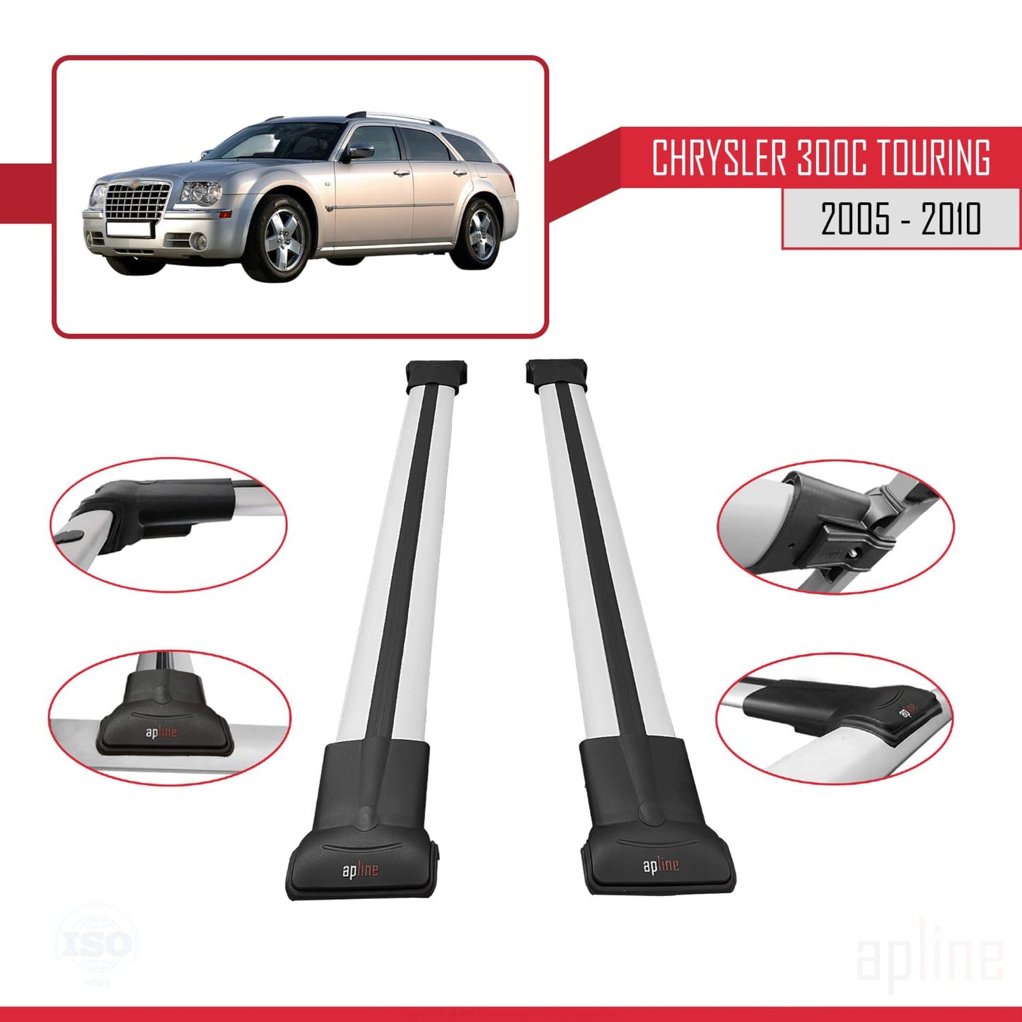 Compatible avec Chrysler 300C Touring 2005-2010 FLY Model Barres de Toit Railing Porte-Bagages de Voiture Gris Aluminium 2 Barres