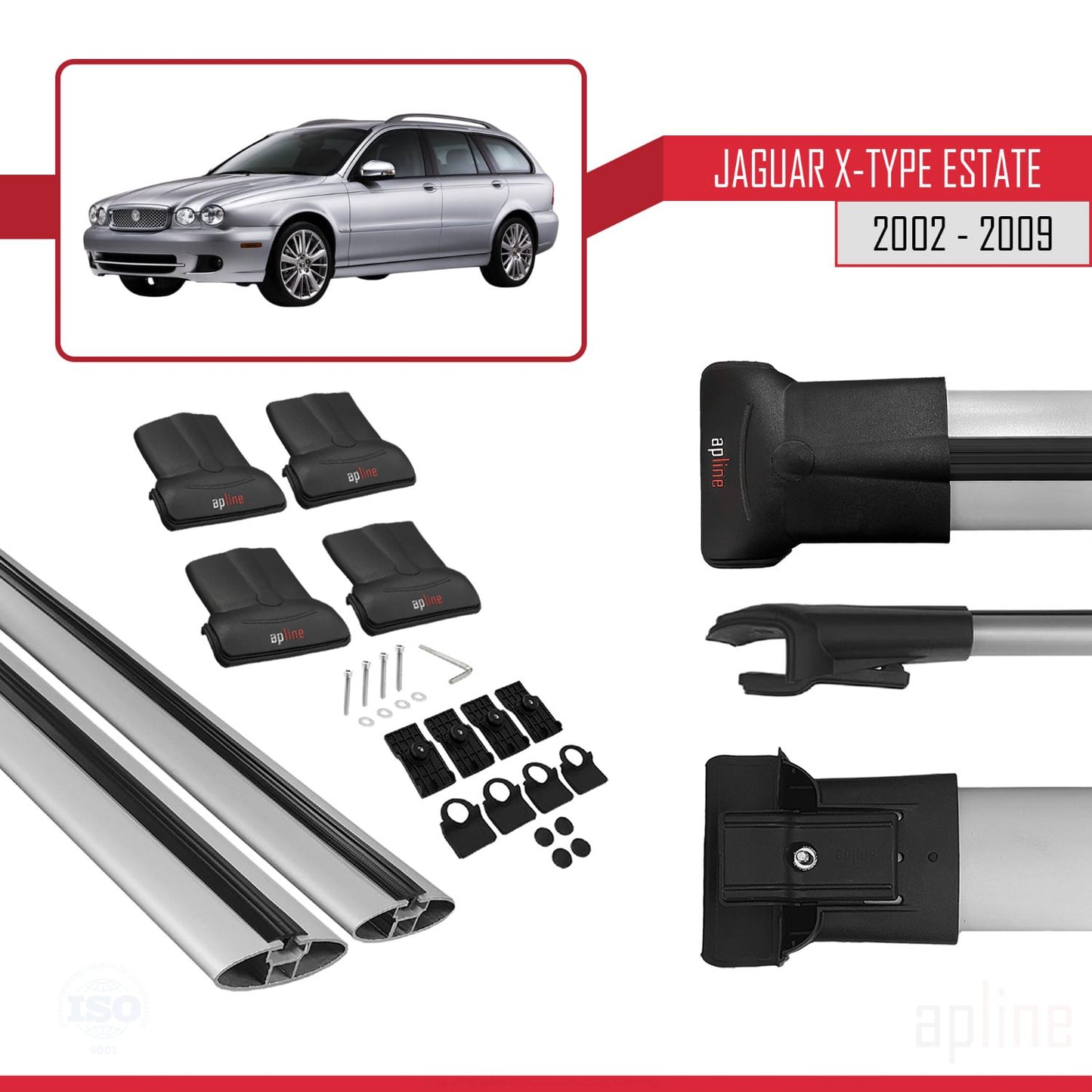 Compatible avec Jaguar X-Type Estate 2002-2009 FLY Model Barres de Toit Railing Porte-Bagages de Voiture Gris Aluminium 2 Barres