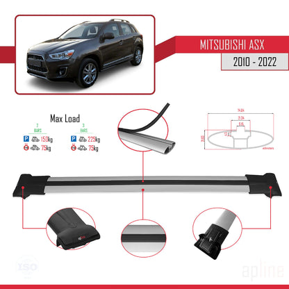 Compatible avec Mitsubishi ASX (GA) 2010-2022 FLY Model Barres de Toit Railing Porte-Bagages de Voiture Gris Aluminium 2 Barres