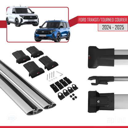 Compatible avec Ford Transit/Tourneo Courier 2024-2025 FLY Model Barres de Toit Railing Porte-Bagages de Voiture Gris Aluminium 2 Barres