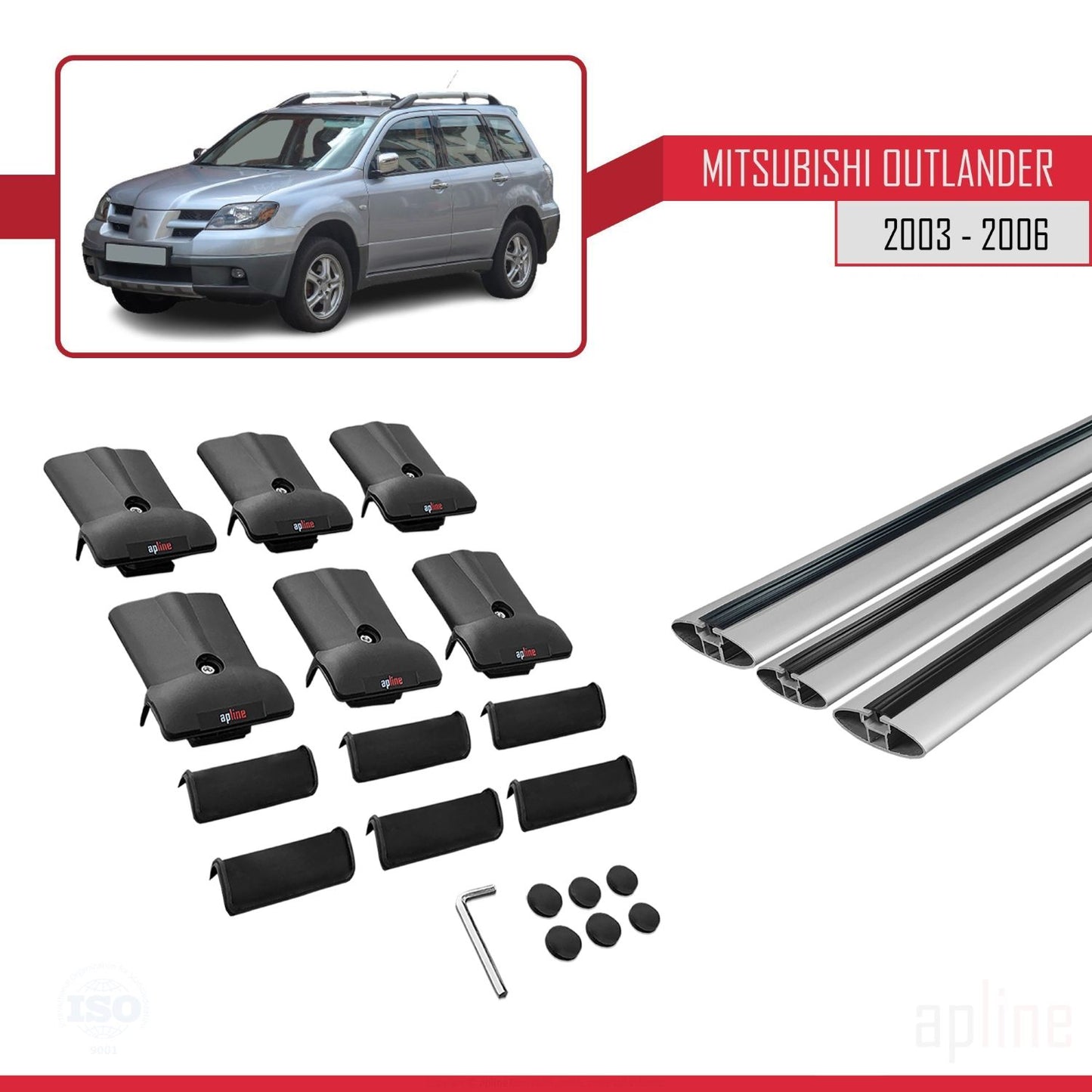 Compatible with Mitsubishi Outlander 2003-2006 FLY Model Car Roof Rack Cross Bar Grey Aluminium 3 Bars