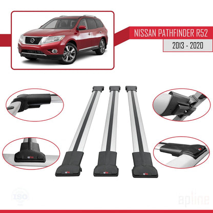 Compatible avec Nissan Pathfinder 4 (R52) 2013-2020 FLY Model Barres de Toit Railing Porte-Bagages de Voiture Gris Aluminium 3 Barres