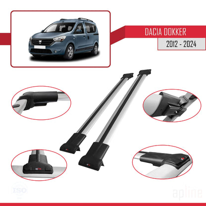 Compatible avec Dacia Dokker (K67) 2012-2023 FLY Model Barres de Toit Railing Porte-Bagages de Voiture Gris Aluminium 2 Barres