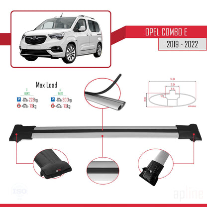 Compatible with Opel Combo E 2019-2022 FLY Model Car Roof Rack Cross Bar Grey Aluminium 3 Bars