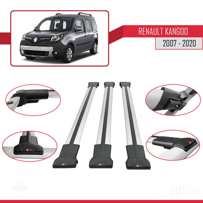 Compatible avec Renault Kangoo 2 (X61) 2007-2020 FLY Model Barres de Toit Railing Porte-Bagages de Voiture Gris Aluminium 3 Barres
