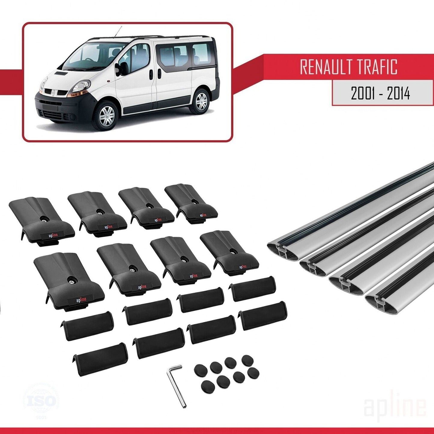 Compatible avec Renault Trafic 2 (X83) 2001-2014 FLY Model Barres de Toit Railing Porte-Bagages de Voiture Gris Aluminium 4 Barres