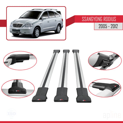 Compatible avec Ssangyong Rodius 2005-2012 FLY Model Barres de Toit Railing Porte-Bagages de Voiture Gris Aluminium 3 Barres