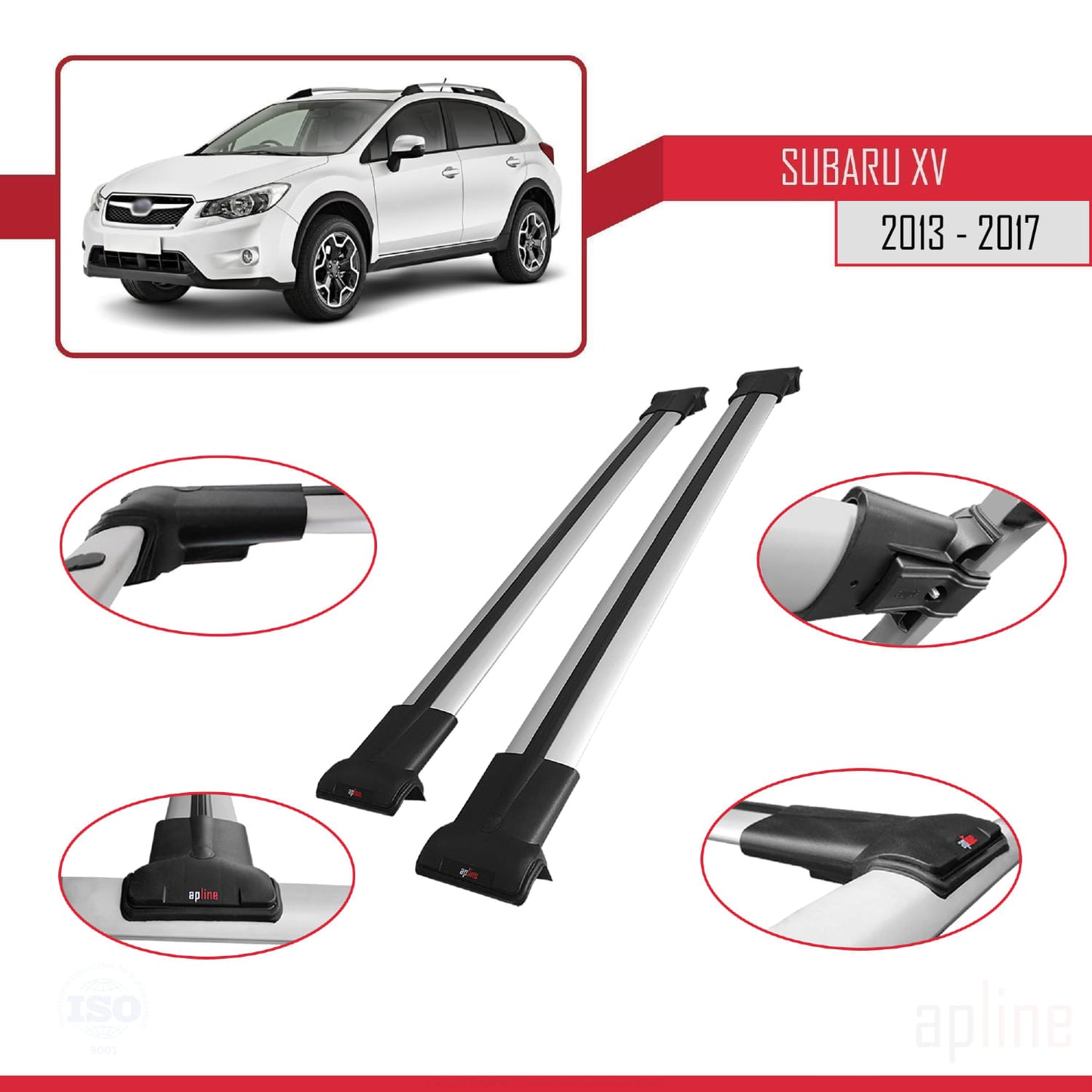 Compatible avec Subaru XV 2013-2017 FLY Model Barres de Toit Railing Porte-Bagages de Voiture Gris Aluminium 2 Barres