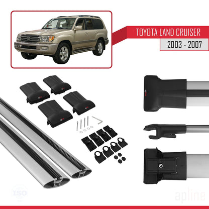 Compatible avec Toyota Land Cruiser (J100) 2003-2007 FLY Model Barres de Toit Railing Porte-Bagages de Voiture Gris Aluminium 2 Barres