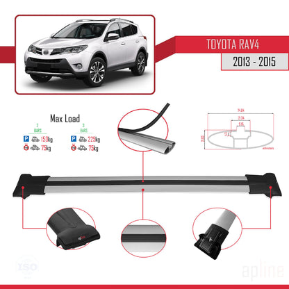 Compatible avec Toyota RAV4 IV (XA40) Pre-Facelift 2013-2015 FLY Model Barres de Toit Railing Porte-Bagages de Voiture Gris Aluminium 2 Barres