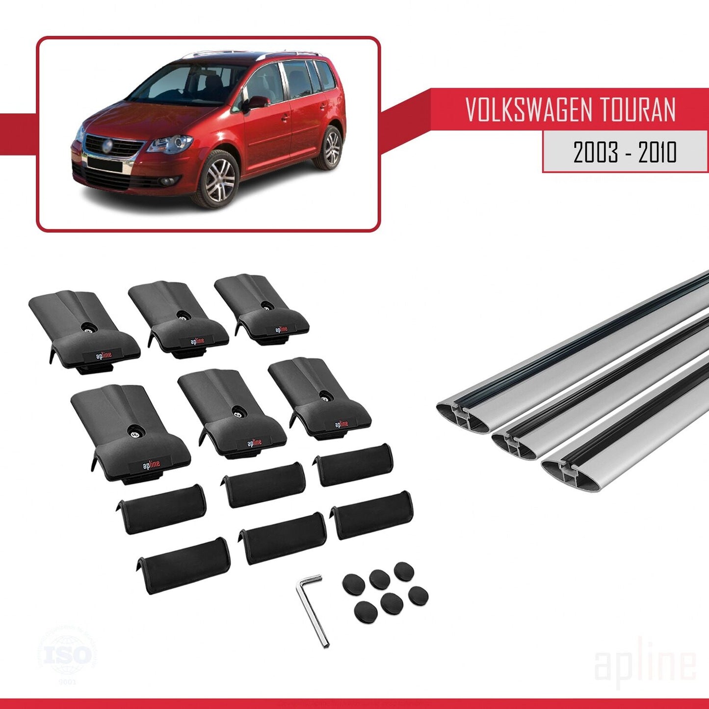 Compatible avec Volkswagen Touran (1T) Pre-Facelift 2003-2010 FLY Model Barres de Toit Railing Porte-Bagages de Voiture Gris Aluminium 3 Barres