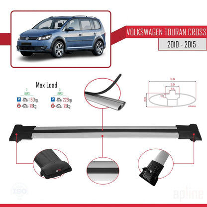 Compatible avec Volkswagen Touran Cross Post-Facelift 2010-2015 FLY Model Barres de Toit Railing Porte-Bagages de Voiture Gris Aluminium 2 Barres