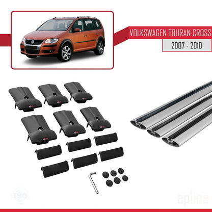 Compatible avec Volkswagen Touran Cross Pre-Facelift 2007-2010 FLY Model Barres de Toit Railing Porte-Bagages de Voiture Gris Aluminium 3 Barres