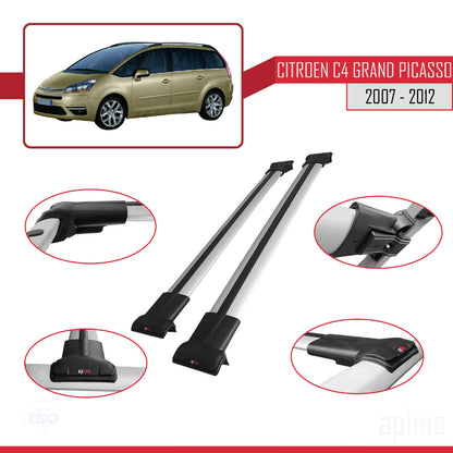 Kompatibel mit Citroen Grand C4 Picasso 2007-2012 FLY Modell Dachgepäckträger, graues Aluminium, 2 Stangen