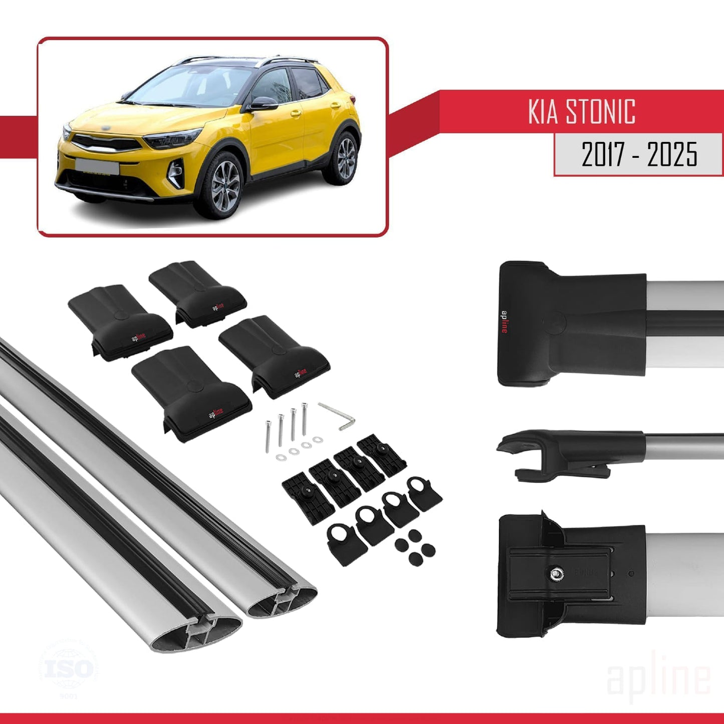 Compatible avec Kia Stonic 2017-2025 FLY Model Barres de Toit Railing Porte-Bagages de Voiture Gris Aluminium 2 Barres