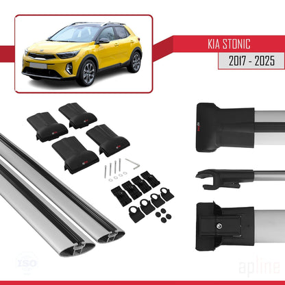 Compatible avec Kia Stonic 2017-2025 FLY Model Barres de Toit Railing Porte-Bagages de Voiture Gris Aluminium 2 Barres