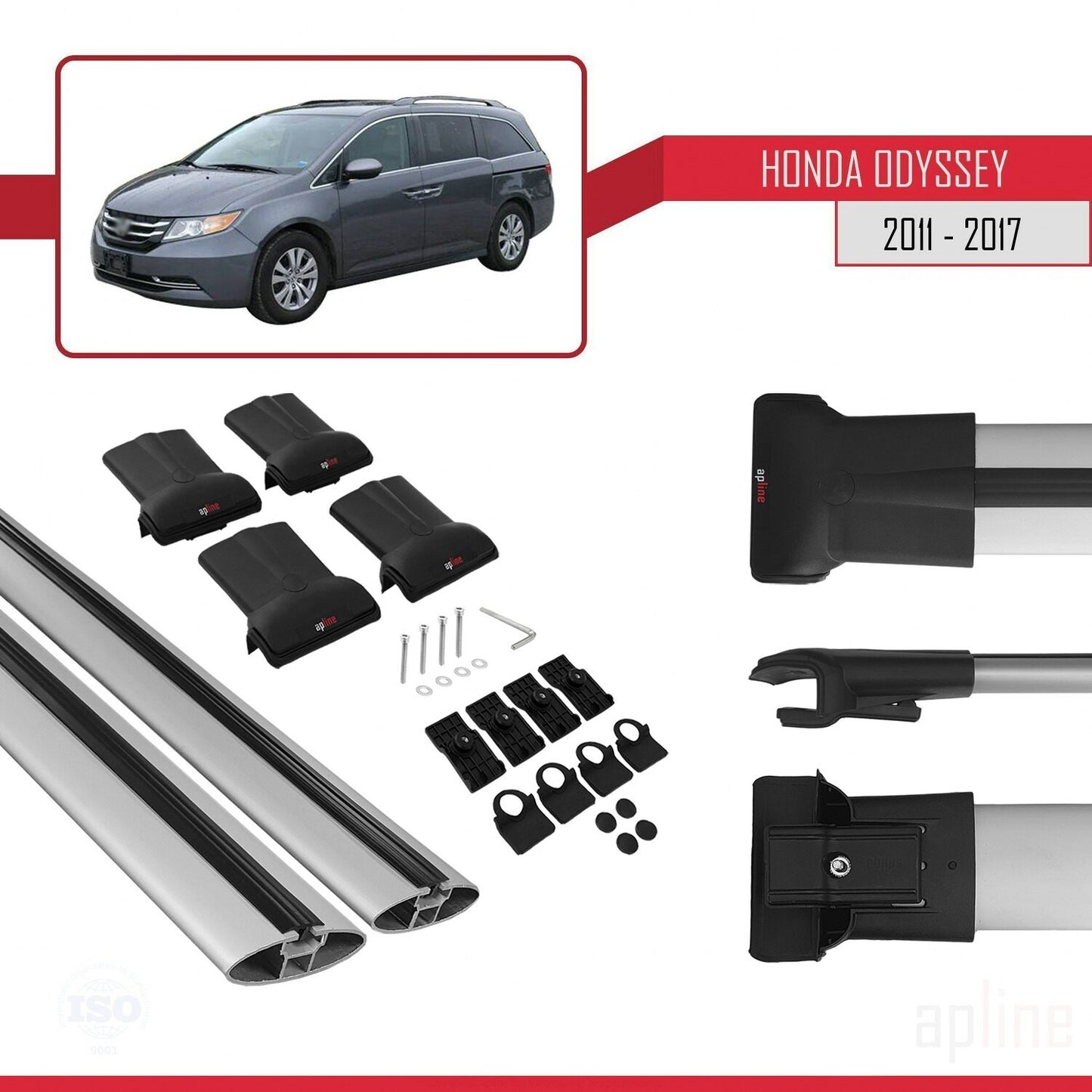 Compatible avec Honda Odyssey 2011-2017 FLY Model Barres de Toit Railing Porte-Bagages de Voiture Gris Aluminium 2 Barres