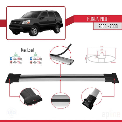 Compatible avec Honda Pilot 2003-2008 FLY Model Barres de Toit Railing Porte-Bagages de Voiture Gris Aluminium 2 Barres