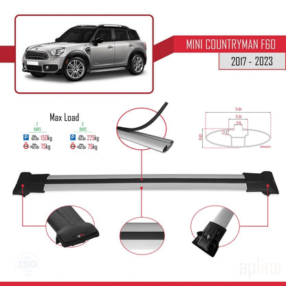 Compatible avec Mini Countryman 2 (F60) 2017-2023 FLY Model Barres de Toit Railing Porte-Bagages de Voiture Gris Aluminium 2 Barres