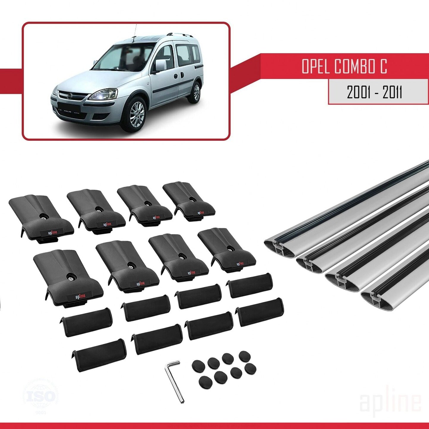 Compatible avec Opel Combo C 2001-2011 FLY Model Barres de Toit Railing Porte-Bagages de Voiture Gris Aluminium 4 Barres