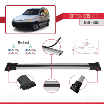 Compatible avec Citroen Berlingo (M49) 1996-2003 FLY Model Barres de Toit Railing Porte-Bagages de Voiture Gris Aluminium 3 Barres