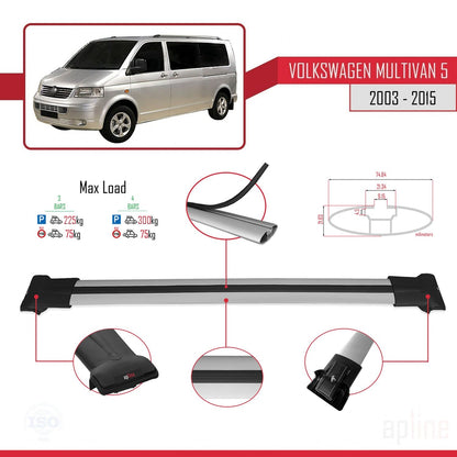 Compatible avec Volkswagen T5 Multivan 2003-2015 FLY Model Barres de Toit Railing Porte-Bagages de Voiture Gris Aluminium 4 Barres