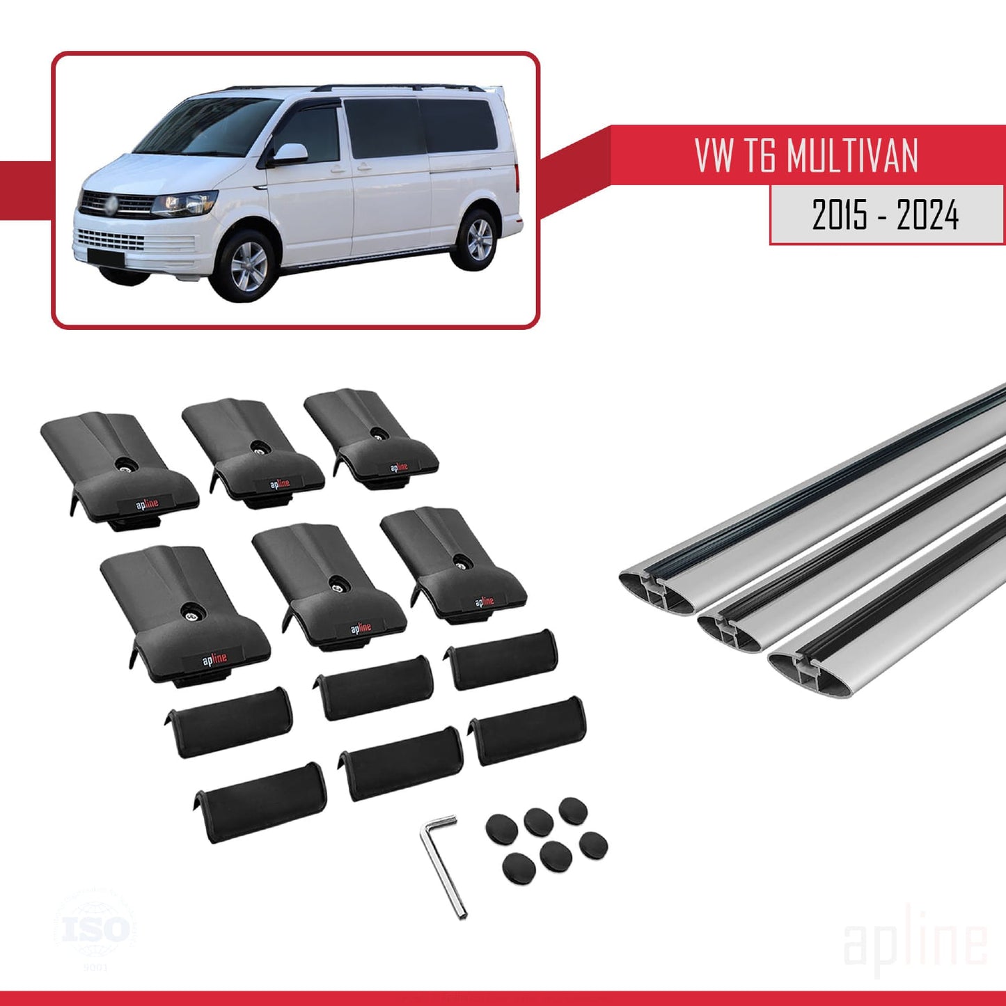 Compatible avec Volkswagen T6 Multivan 2015-2024 FLY Model Barres de Toit Railing Porte-Bagages de Voiture Gris Aluminium 3 Barres
