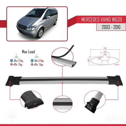 Compatible avec Mercedes Viano 2 (W639) Pre-Facelift 2003-2010 FLY Model Barres de Toit Railing Porte-Bagages de Voiture Gris Aluminium 4 Barres
