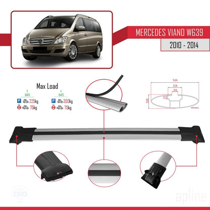 Compatible avec Mercedes Viano 2 (W639) Post-Facelift 2010-2014 FLY Model Barres de Toit Railing Porte-Bagages de Voiture Gris Aluminium 4 Barres