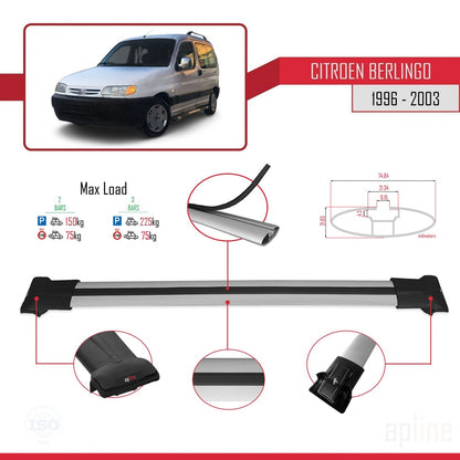 Compatible avec Citroen Berlingo (M49) 1996-2003 FLY Model Barres de Toit Railing Porte-Bagages de Voiture Gris Aluminium 2 Barres