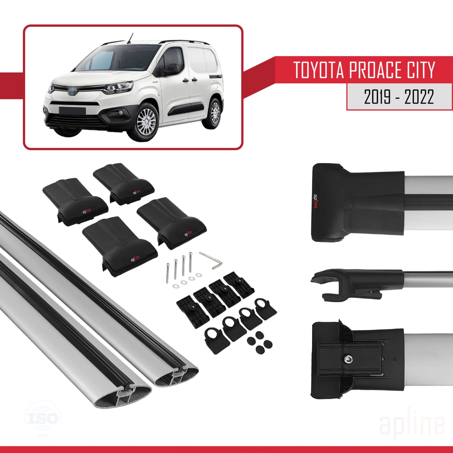 Compatible avec Toyota Proace City 2019-2022 FLY Model Barres de Toit Railing Porte-Bagages de Voiture Gris Aluminium 2 Barres