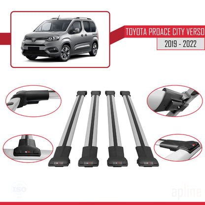 Compatible avec Toyota Proace City Verso 2019-2022 FLY Model Barres de Toit Railing Porte-Bagages de Voiture Gris Aluminium 4 Barres