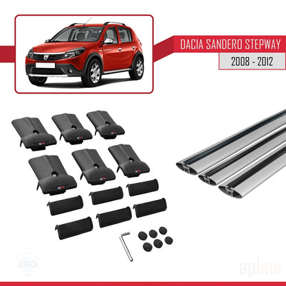 Compatibile con Dacia Sandero Stepway 2008-2012 modello FLY Barre portatutto per auto Portapacchi in alluminio grigio 3 barre