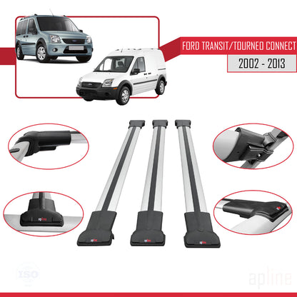 Compatible with Ford Transit/Tourneo Connect 2002-2013 FLY Model Car Roof Rack Cross Bar Grey Aluminium 3 Bars