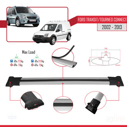 Compatible with Ford Transit/Tourneo Connect 2002-2013 FLY Model Car Roof Rack Cross Bar Grey Aluminium 4 Bars