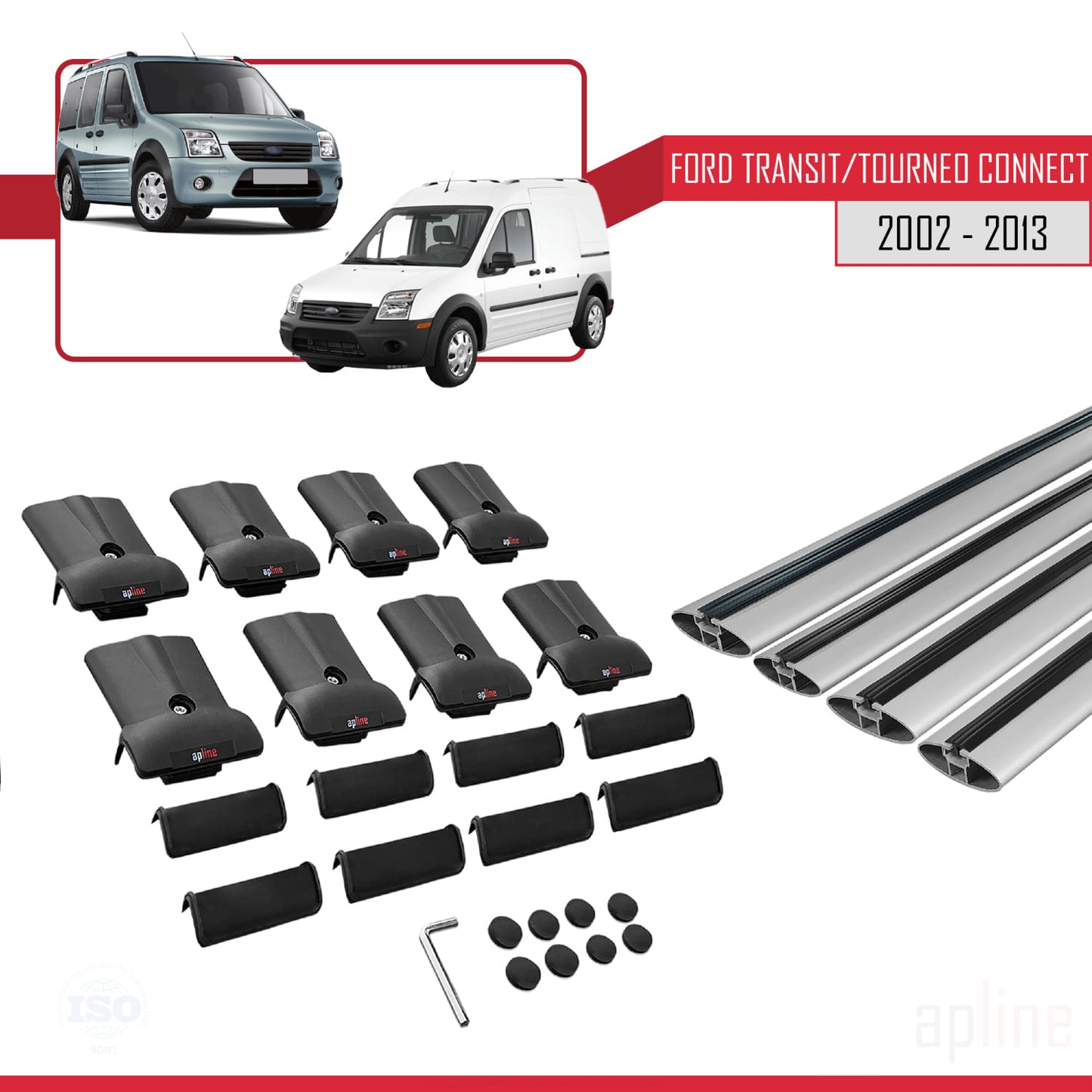 Compatible with Ford Transit/Tourneo Connect 2002-2013 FLY Model Car Roof Rack Cross Bar Grey Aluminium 4 Bars