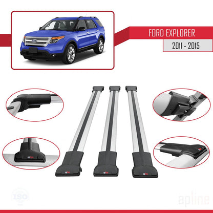 Compatible avec Ford Explorer 5 (U502) Pre-Facelift 2011-2015 FLY Model Barres de Toit Railing Porte-Bagages de Voiture Gris Aluminium 3 Barres