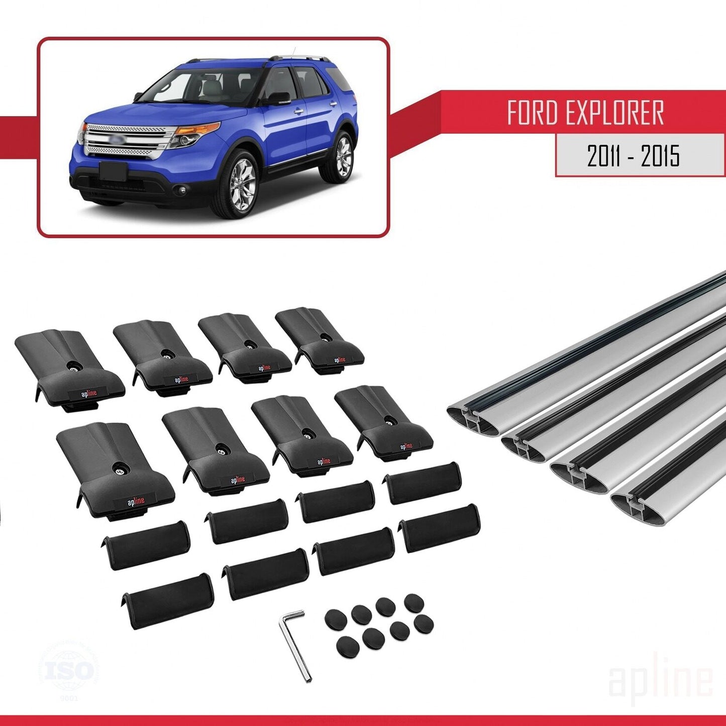 Compatible avec Ford Explorer 5 (U502) Pre-Facelift 2011-2015 FLY Model Barres de Toit Railing Porte-Bagages de Voiture Gris Aluminium 4 Barres