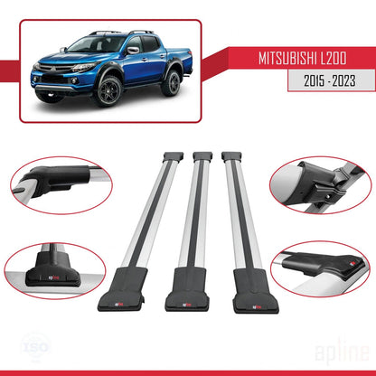 Compatible with Mitsubishi L200 V 2015-2023 FLY Model Car Roof Rack Cross Bar Grey Aluminium 3 Bars