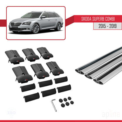 Compatible avec Skoda Superb 3 (3V) Break Pre-Facelift 2015-2019 FLY Model Barres de Toit Railing Porte-Bagages de Voiture Gris Aluminium 3 Barres
